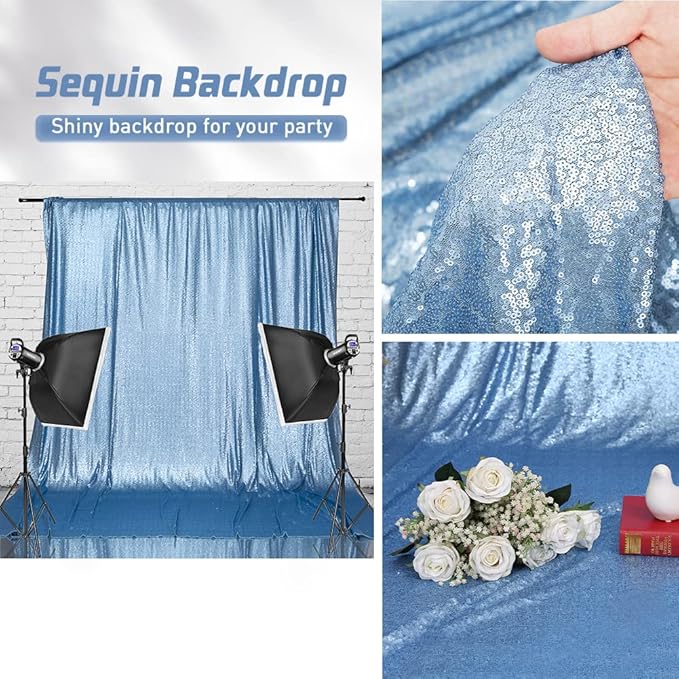 Eternal Beauty Baby Blue Sequin Backdrop, 8x8 Ft Glitter Background Curtains for Shimmer Photography Party Wedding Birthday Back Drop Decor