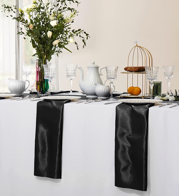 Horbaunal 30 Pack Black Satin Napkins 20 x 20 Inch, Square Soft Table Dinner Napkins, Silky Cloth Napkins Table Decoration for Weddings Banquets Parties