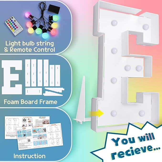 Marquee Light Up Letter E Party Decoration, 3 ft Foam Board, 16 Colors