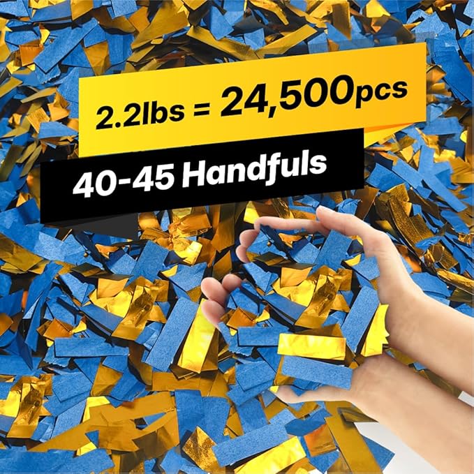Confetti Paper, Blue and Gold, Bulk Size for Parties & Events