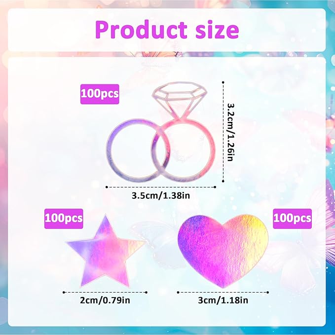 300 Pcs Iridescent Bachelorette Confetti, Bridal Shower Decoration Confettis, Wedding Decorations Diamond Ring Heart Star Table Confetti for Engagement Party Decorations, Bridal Shower supplies
