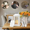 Decorative Candle Lantern, White Metal and Glass, 14.2 Inch, Remote Control