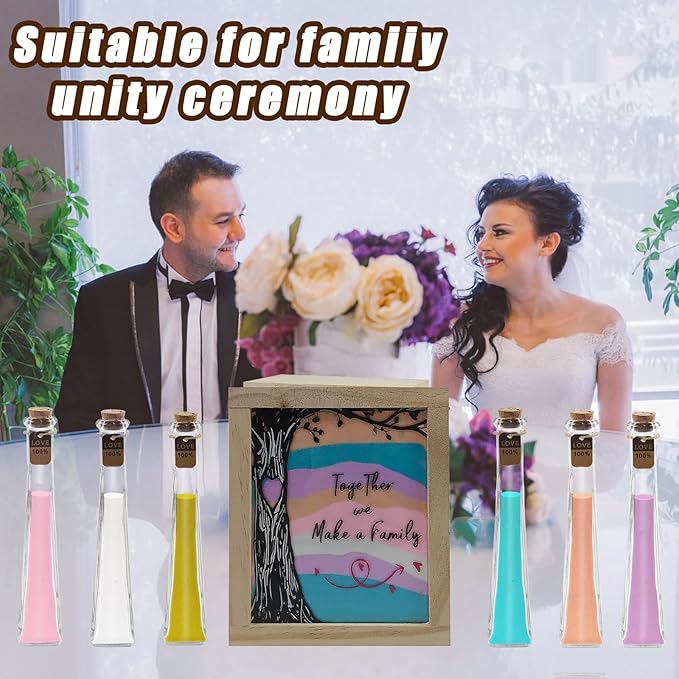 Wedding Sand Ceremony Vase Set with Wooden Box and 6 Colors of Sand