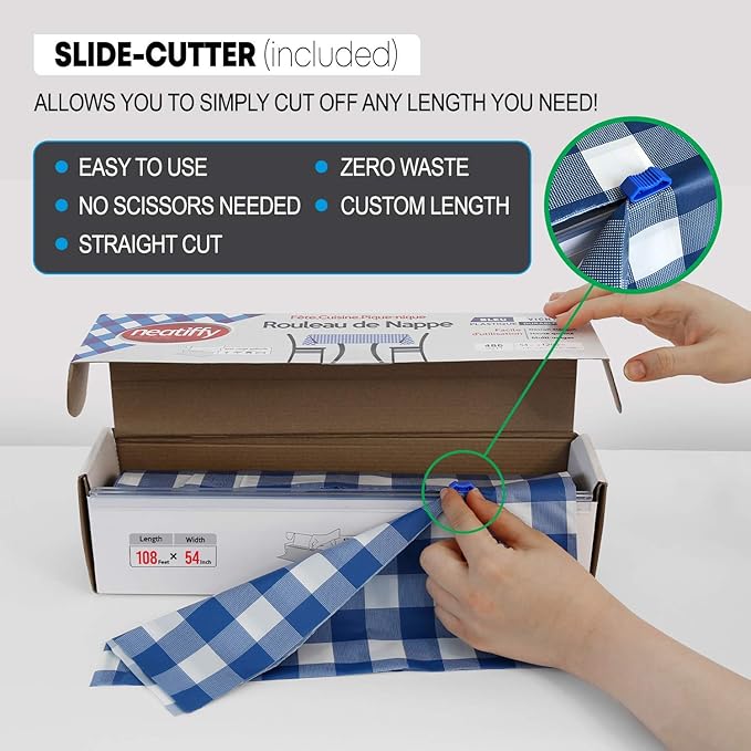 Blue Gingham Disposable Plastic Tablecover Roll, 54-Inch Wide