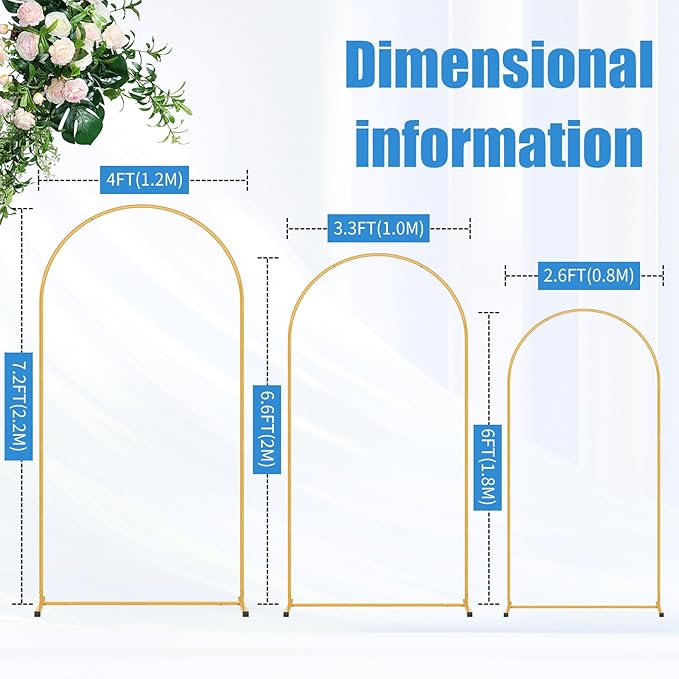 Arch Backdrop Stand: 7.2 FT Gold Metal Frame with Round Tubes