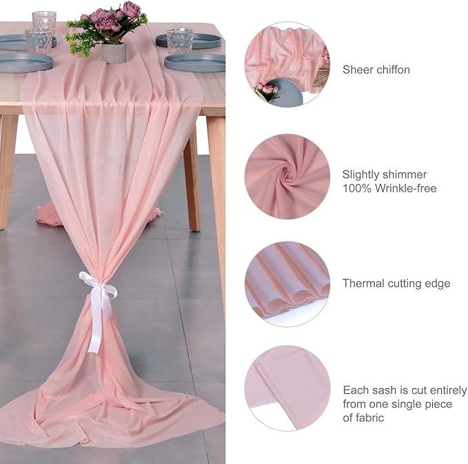 MDS Halloween Chiffon Table Runner - 25 Pack, 29 x 120 Inches, 10ft Each - Sheer Spooky Table Runners for Haunted House Parties, Trick-or-Treat Tables, Witchy Décor, Wedding & Events - Dusty Rose
