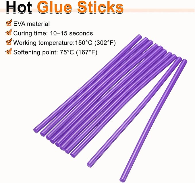 HARFINGTON 10pcs Hot Glue Sticks 0.28" Dia x 5.91" Long EVA Mini Hot Melt Adhesive Glue Stick for Hot Melt Gun Wood Plastic Glass Flowers Fabrics Foam, Purple