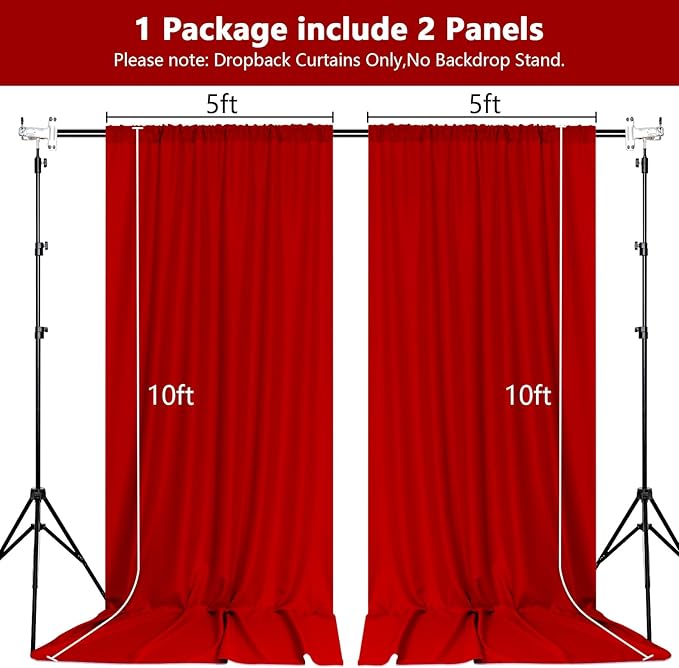 MEETSKY Red Backdrop Curtains for Party Valentine's Day Arch Stage Wedding Ceremony Red Curtains Fabric Photography Backdrop Drapes for BBirthday Party Baby Shower Christmas, 5ft x 10ft, 2 Panels