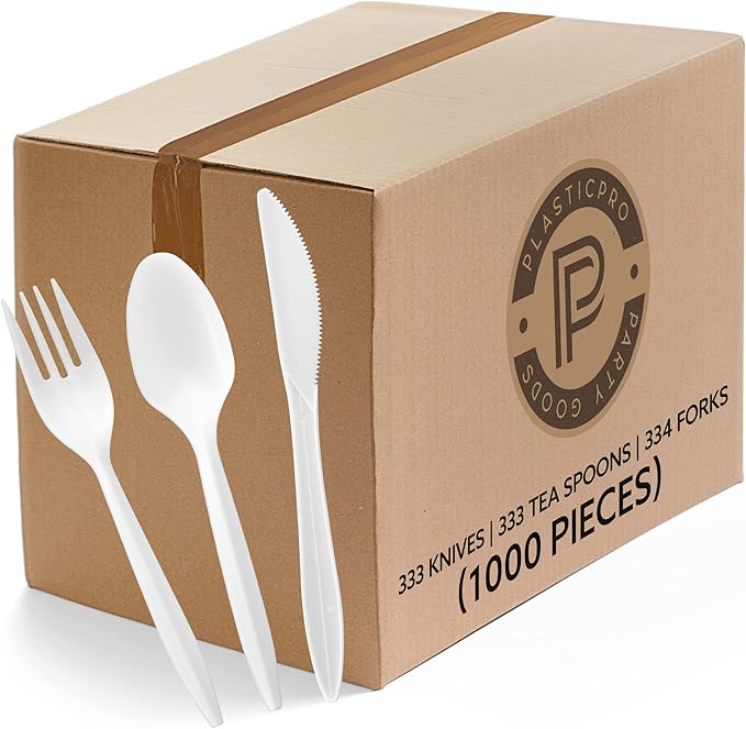 Spoons Plastic Disposable Cutlery Combo Set, 1000 Count White