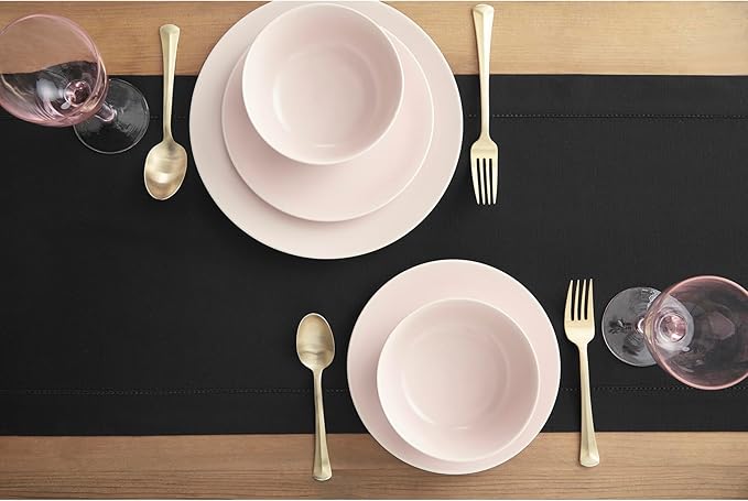 Solino Home Black Table Runner 90 Inches Long - Cotton Linen Hemstitch 14 x 90 Inch Table Runner for Dining, Fall, Autumn, Halloween, Thanksgiving, Holiday