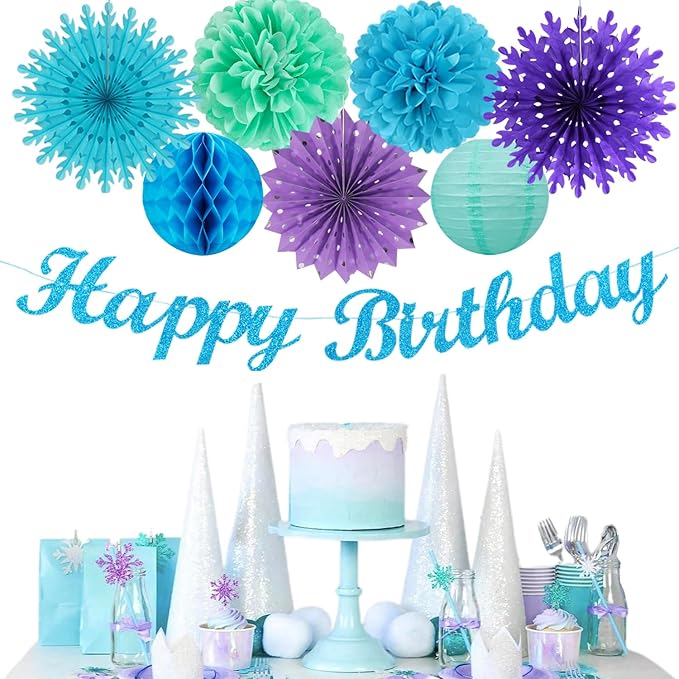 Banners Winter Wonderland Party Kit, Blue Purple Teal Paper Decorations