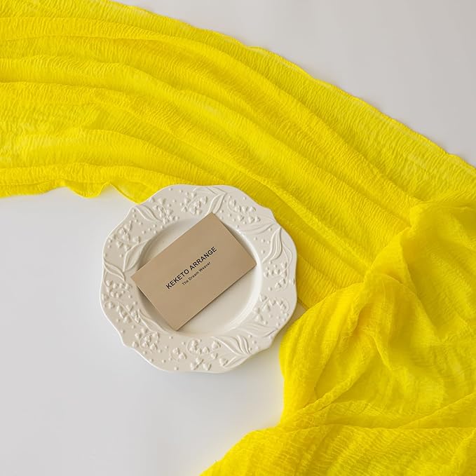 6pcs Yellow Gauze Rustic Cheesecloth Table Runner 120 Inch 10 FT for Wedding Baby Shower Bridal Shower Birthday Engagement Garden Outdoor Party Long Sheer Boho Decorations