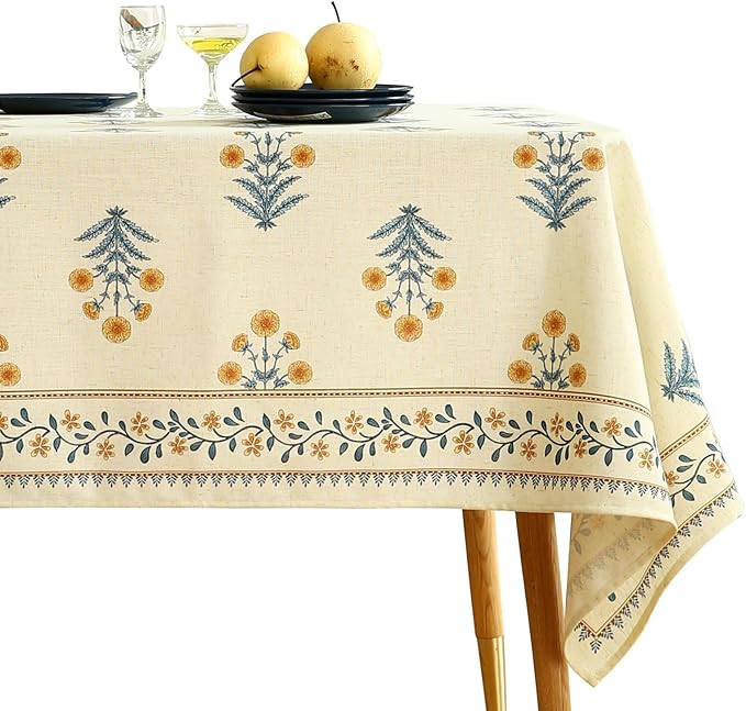 Tablecloth, Rectangular 55 x 71 Inch, Linen-Polyester Blend, Floral