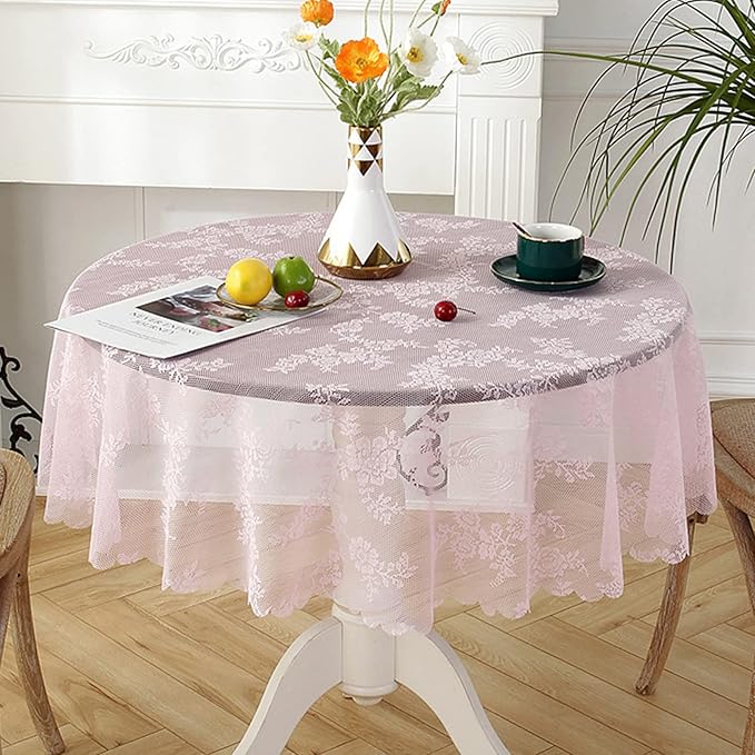 Jeloris Round Lace Tablecloth with Elegant Scalloped Bottom for Any Special Event Such as Wedding, Birthday Party, Baby Shower, Anniversary (60 inch, Style 2)