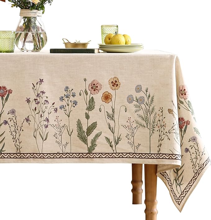 Rectangular Tablecloth 55 x 87 Inch Linen-Polyester Blend Floral