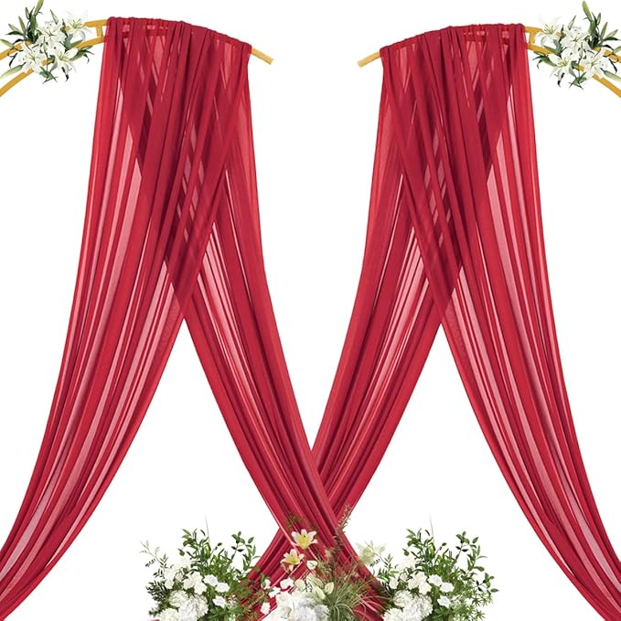 MLMC Red Wedding Arch Draping Fabric 1 Panel 29" x 20 FT Extra Long Gauze Drapes Sheer Backdrop Curtains 6.6 Yards Airy Outdoor Drapery Panels for Wedding Baby Shower Birthday Decor