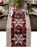 Buffalo Plaid Christmas Cotton Linen Table Runner for Dining Kitchen, Snowflake Red Black Check Wedding Outdoor Party Tablerunner Decoration, Retro Dresser Scarf Coffee Tablecloth Runners 13x90 Inches