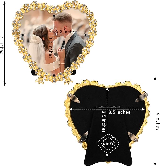 Tabletop Picture Frame, Heart Shaped, Jeweled, Silver and Gold Finish