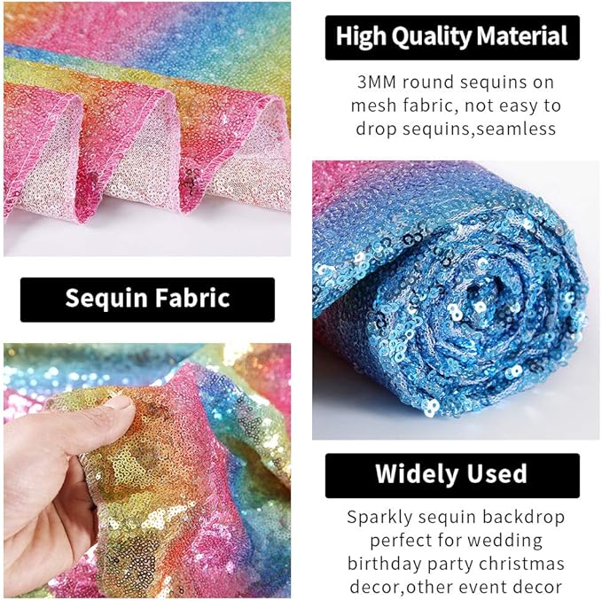 Backdrop Curtain, Rainbow Sequin Mesh, 2 x 8 FT, Pack of 2