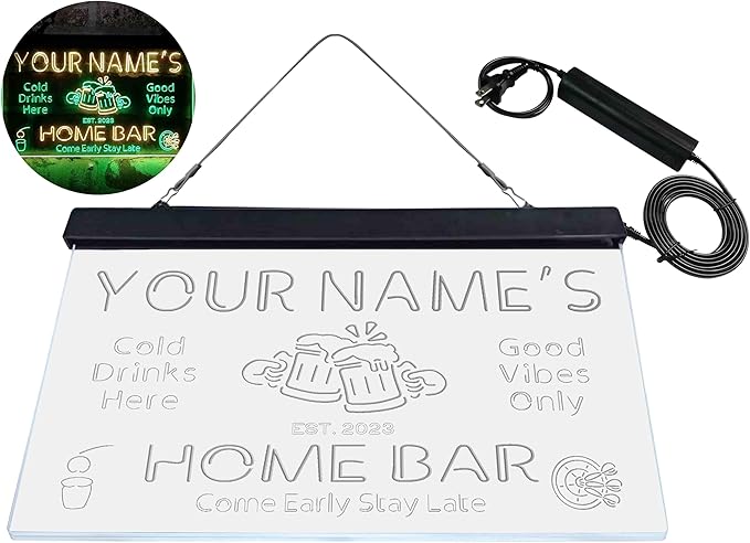 ADVPRO Personalized Your Name Custom Home Bar Beer Established Year Dual Color LED Neon Sign Green & Yellow 24 x 16 Inches st6s64-p1-tm-gy