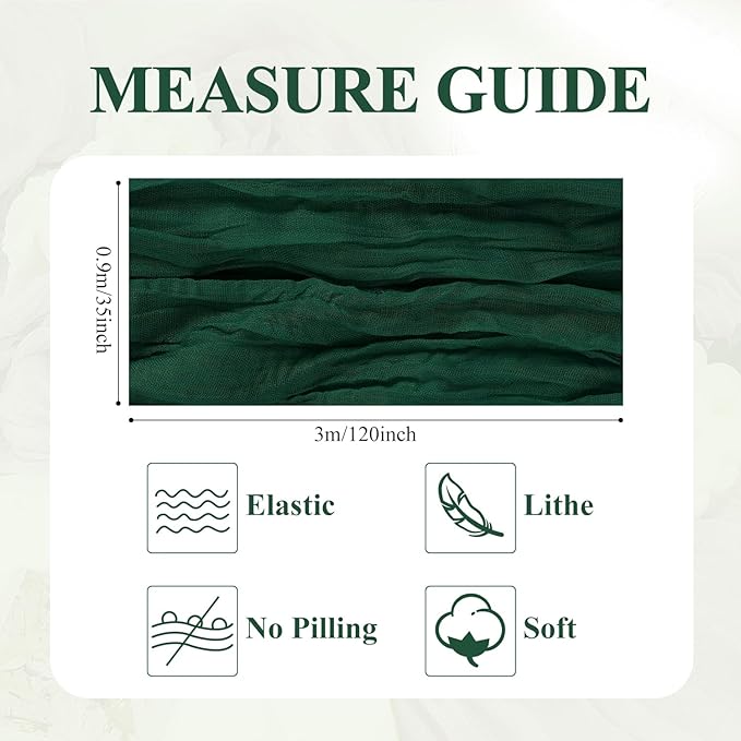 Asee'm 3PCS Table Runner Cheesecloth 10FT Emerald Green Boho Gauze Fabric Rustic Sheer Cheese Cloth Runners for Wedding Bridal Shower Party Spring Easter Decoration