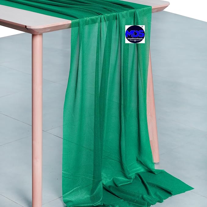 MDS 15 Pack 10ft Chiffon Table Runner 29 x 120 Inches Sheer Wedding Runner Romantic Rustic Table Runner for Wedding Decorations, Birthday Parties, Bridal Shower Party Arch Decor - Emerald Green