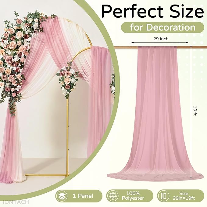 Wedding Arch Draping Fabric 29" x 19Ft Sheer Drapes for Backdrop Wedding Ceremony Reception Ceiling Decor Curtain Baby Bridal Shower Decoration (Dusty Rose, 1 Panel)