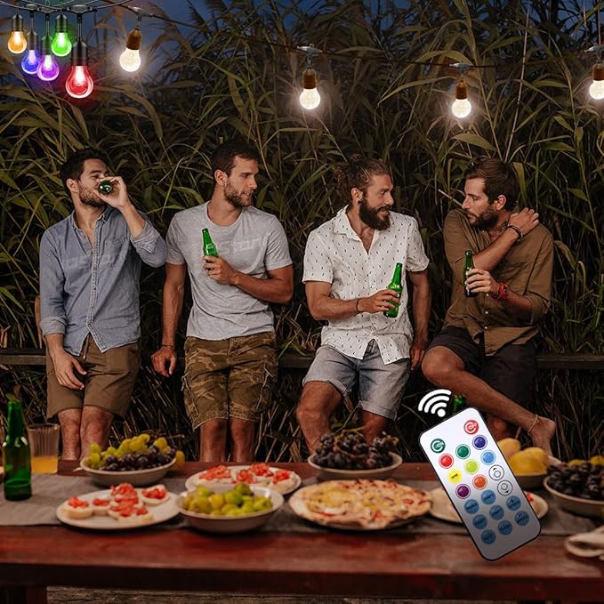 String Lights, 48 Ft Outdoor RGB LED with Remote and Shatterproof Bulbs