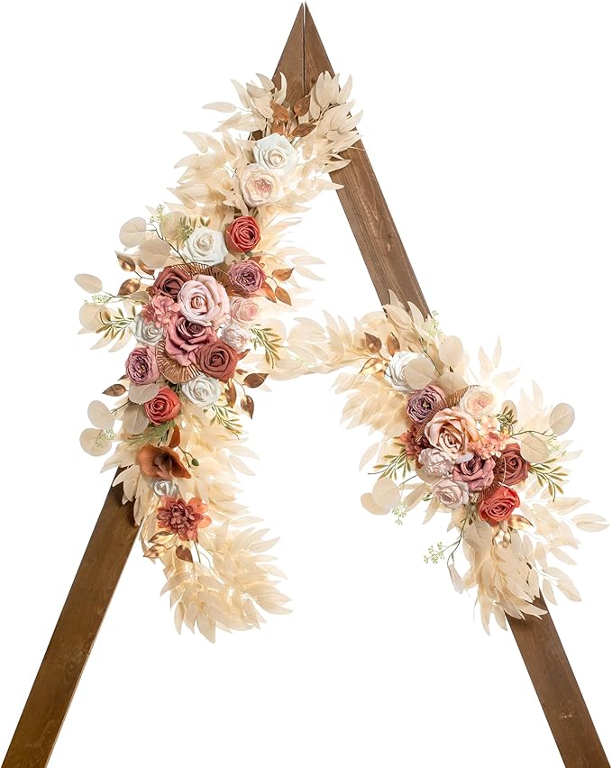 Artificial Flowers Wedding Arch Swag Set, Champagne Silk Blooms
