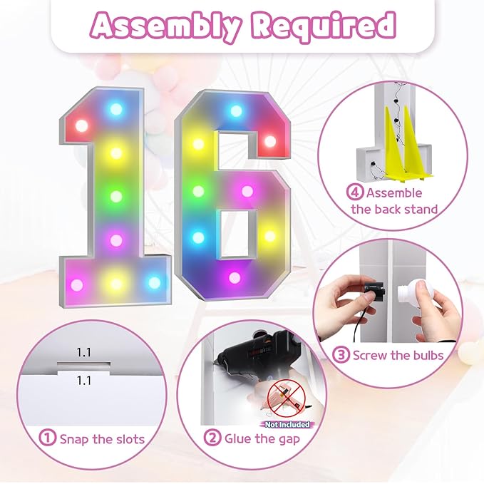 Birthday Decorations: Light-Up Marquee Number 16 Sign, 3 Ft LED
