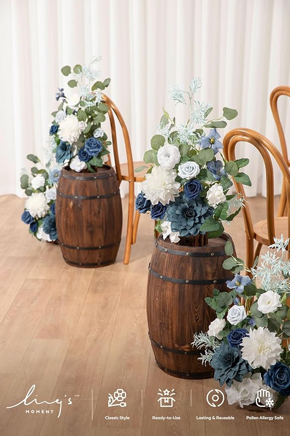 Artificial Flower Arrangements 4 Pack, 17.5 Inch Dusty Blue Navy Wedding Decor