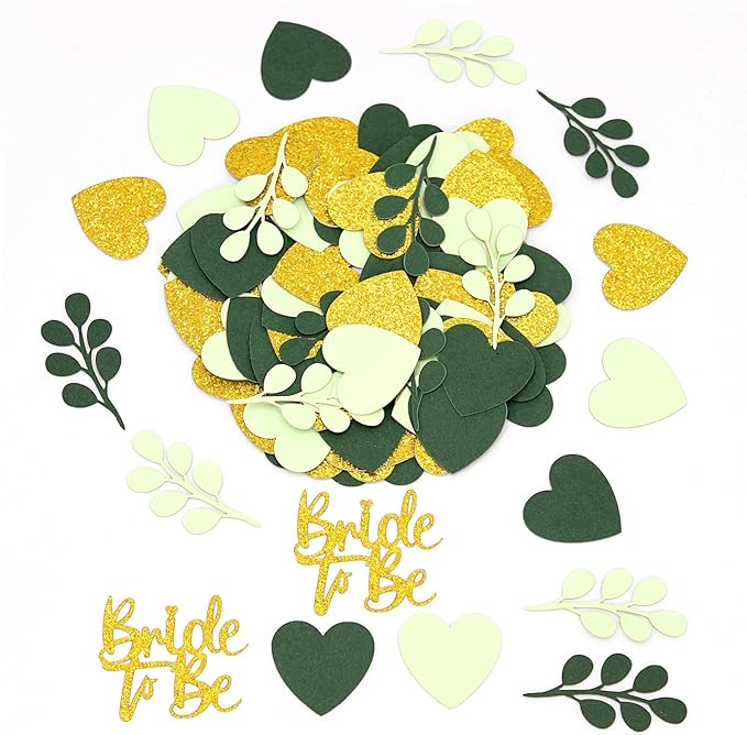 200PC Sage Green Bachelorette Party Decorations Bridal Shower Confetti for Tables Heart and Sage Bride to Be Table Scatters for Engagement Wedding Decor Party Supplies