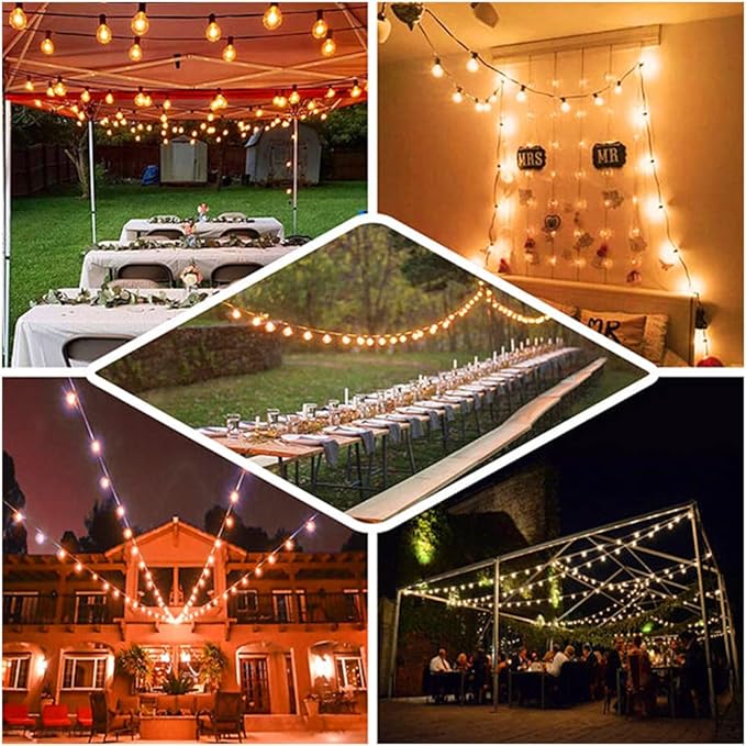 Outdoor String Lights 25 ft with 25 Clear G40 Edison Bulbs, Warm White