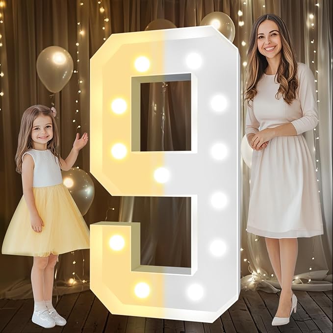 Marquee Number Decoration 9, 4 ft Mosaic Light-Up Sign with LED