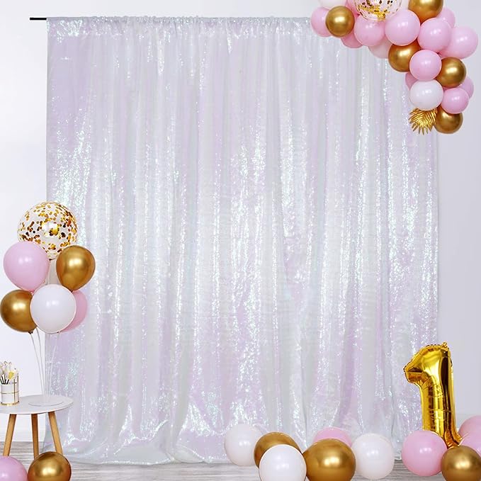SquarePie Sequin Backdrop Curtain Not See Through Thick Glitter Background for Party 8FT x 10FT Iridescent