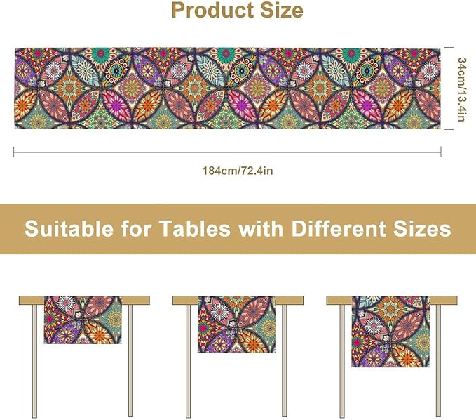 Boho Floral Table Runner,Colorful Flower Retro Bohemian Table Cloth Kitchen Dining Table Home Party Decoration 13x120 Inch