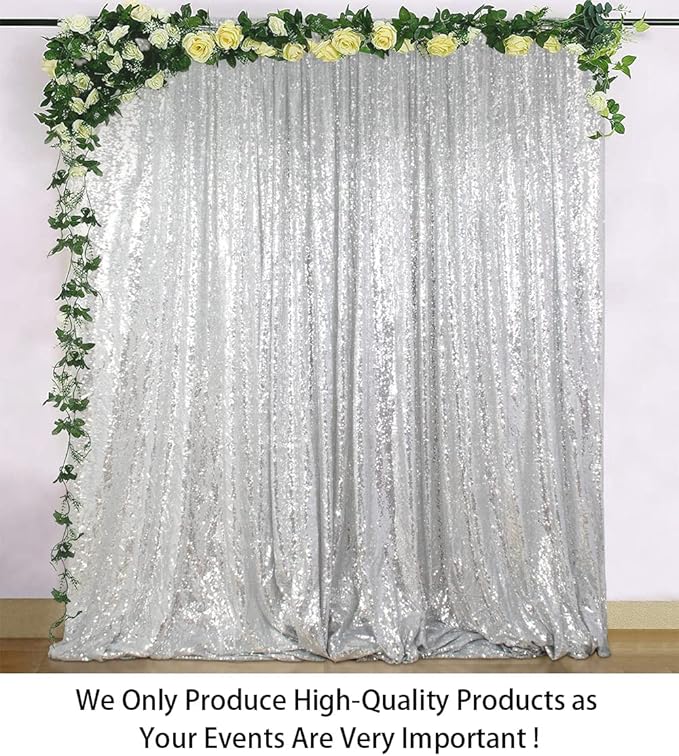 ShiDianYi Sequin Backdrop Silver 2 Panels 4FTx10FT Backdrops for Photography Shimmer Photo Backdrop for Birthday Sparkle Wedding Drapes Glitter Curtains Background