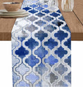 Blue Morocco Plaid Cotton Linen Table Runner for Dining Kitchen, Wedding Outdoor Party Tablerunners Decoration, Distressed Abstract Painted Vintage Dresser Scarf Coffee Tablecloth Runners 13x60 Inches