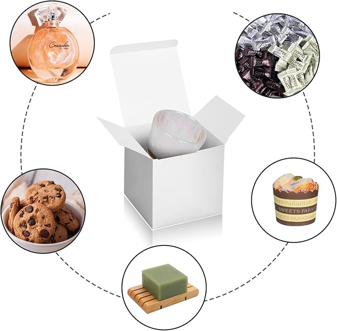Silver Kraft Paper Favor Boxes 4x4x4 Inch with Ribbon and Tags, 50 Count