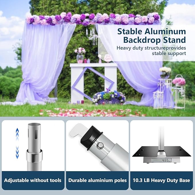 Background Support Equipment Kit, 10 ft Drape Stand, Aluminum Frame, Adjustable