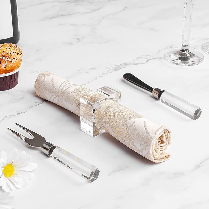 Napkin Rings Set of 4 Clear Crystal Square Holders for Dinner Tables