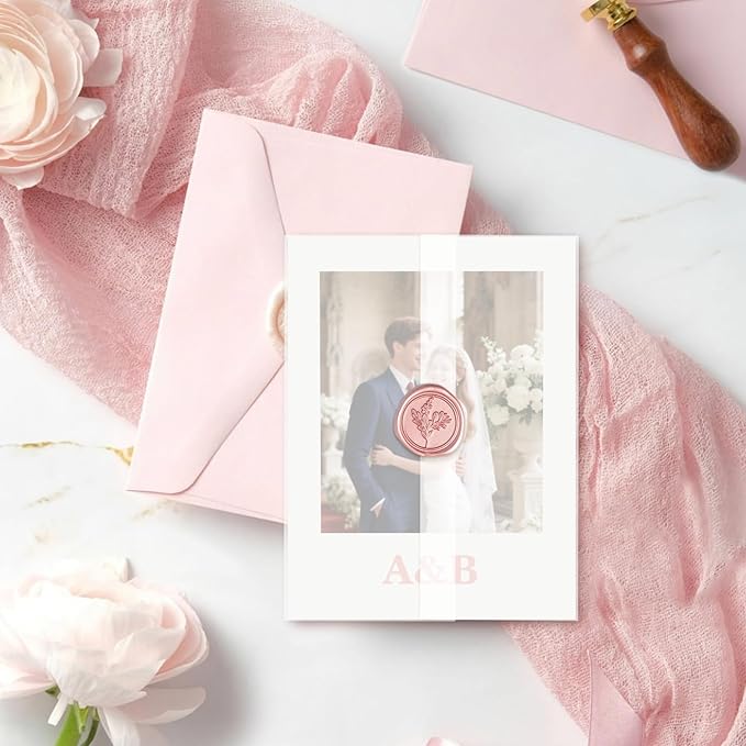 60 Pack Pre-Folded Vellum Jackets for 4.5x6.25 Invitations, Translucent Vellum Paper 4.5x6.25 Jackets, 100GSM Wedding Invitations Wraps, Envelope Liners for Birthdays, Baby Showers