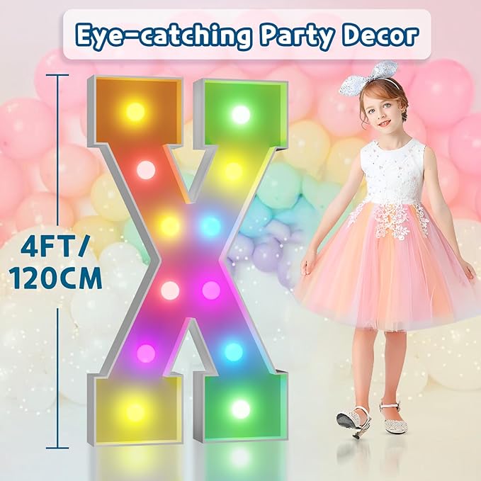 Party Decorations: 4 ft Light Up Marquee Letter X with Remote