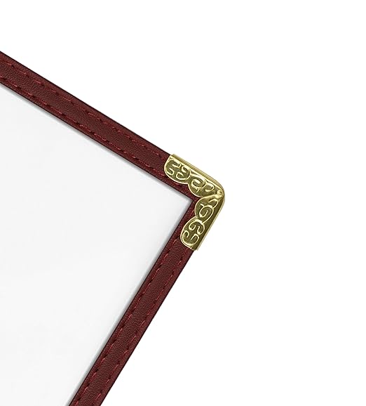 Goodsmart Restaurant Menu Covers - 25 Pack Burgundy 2 Pages / 4 Views 4.25" x 14", Top-Loading Vinyl Menu Holders with Clear Sleeves, Double-Stitched Edge, Leather-Style Café Covers with Gold Corners