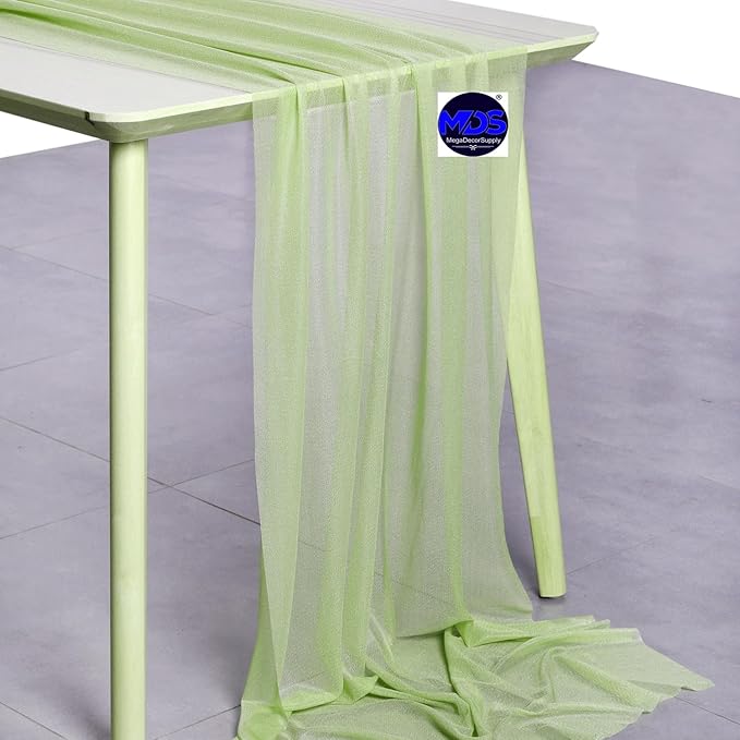 MDS Halloween Chiffon Table Runner - 20 Pack, 29 x 170 Inches, 14ft Each - Sheer Spooky Table Runners for Haunted House Parties, Trick-or-Treat Tables, Witchy Décor, Wedding & Events - Sage Green