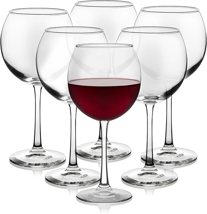 Red Wine Glasses Set of 6, 18.25 Oz Clear Glass Balloon Bowl