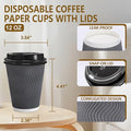 Disposable Paper Coffee Cups with Lids, 12 oz Gray, Pack of 100