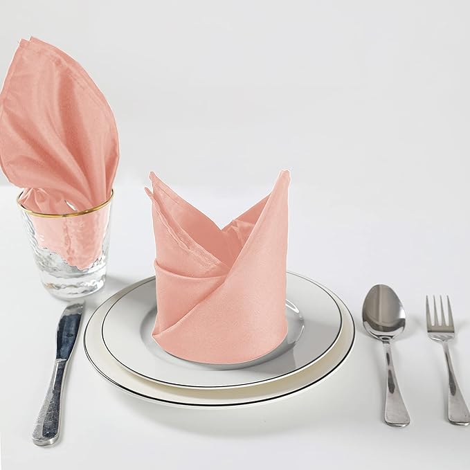 Cloth Napkins 20x20 inch Washable Polyester Dinner Napkins Soft Table Napkins for Wedding Party Dining Banquet(Dusty Pink,12PCS)