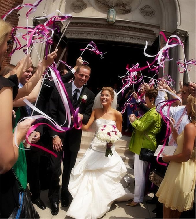 30 Pack Ribbon Wedding Wands Sticks Wedding Party Favors Streamers with Gold Bells Fairy Wand for Party Activities Baby Shower Holiday Celebration (Royal Blue)