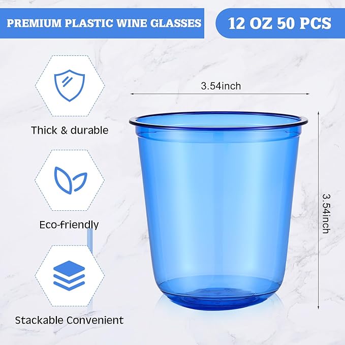 Plastic Wine Glasses 12 oz 50 Count Clear U-Shaped